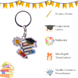 Torta Bomboniera con Portachiavi Idea linea College con Tocco laurea e libro