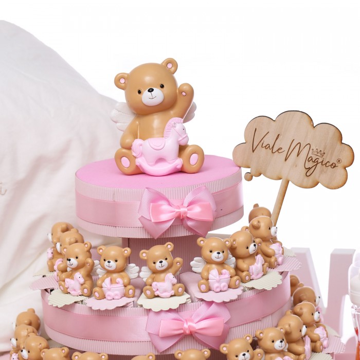 Dettaglio sul Cake Topper Centrale in Omaggio Bomboniere Battesimo Bimba Orsetti con Ali - Vialemagico