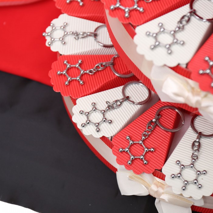 Bomboniere Laurea Biologia e Chimica Ciondolo Atomo con Torta Confetti