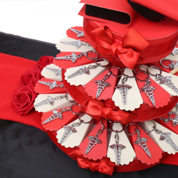 Torta Bomboniere Portachiavi Caduceo Laurea in Farmacia e Diplomi