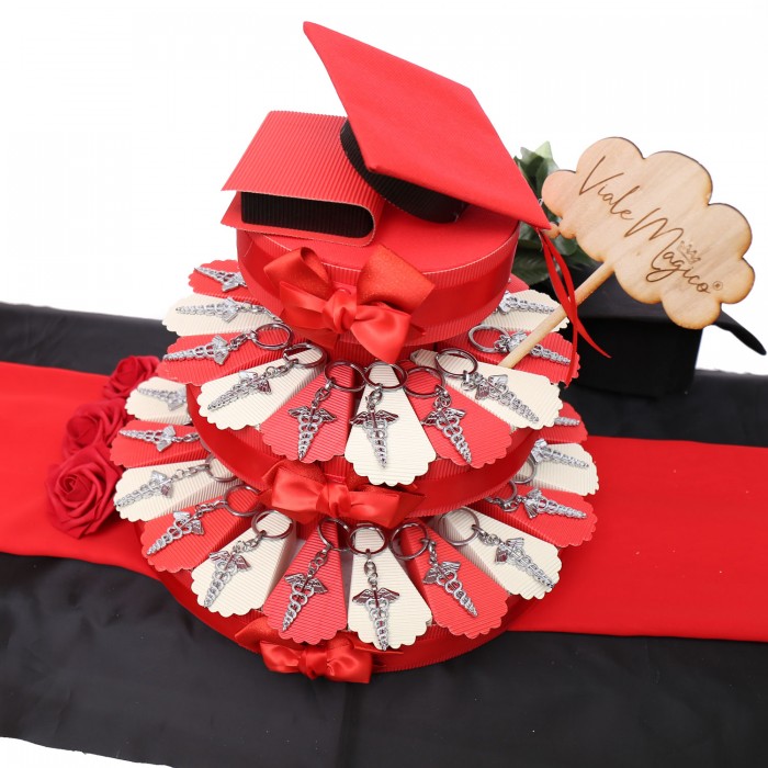 Torta Bomboniere Portachiavi Caduceo Laurea in Farmacia e Diplomi