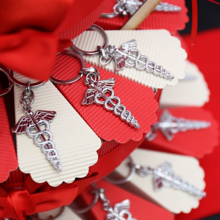 Torta Bomboniere Portachiavi Caduceo Laurea in Farmacia e Diplomi