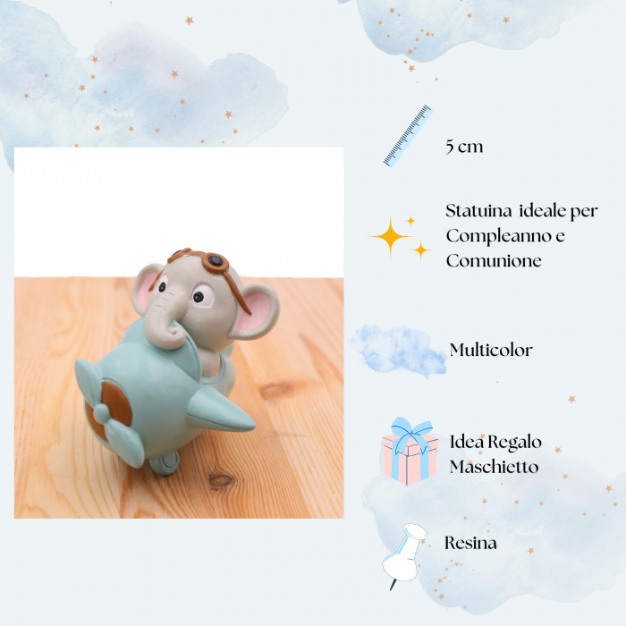 Bomboniera Elefantino pilota con aereo per Nascita e Battesimo