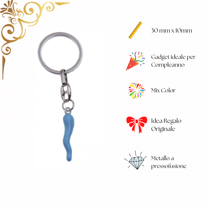 Compleanno Bomboniera Corno Azzurro Portachiavi Portafortuna