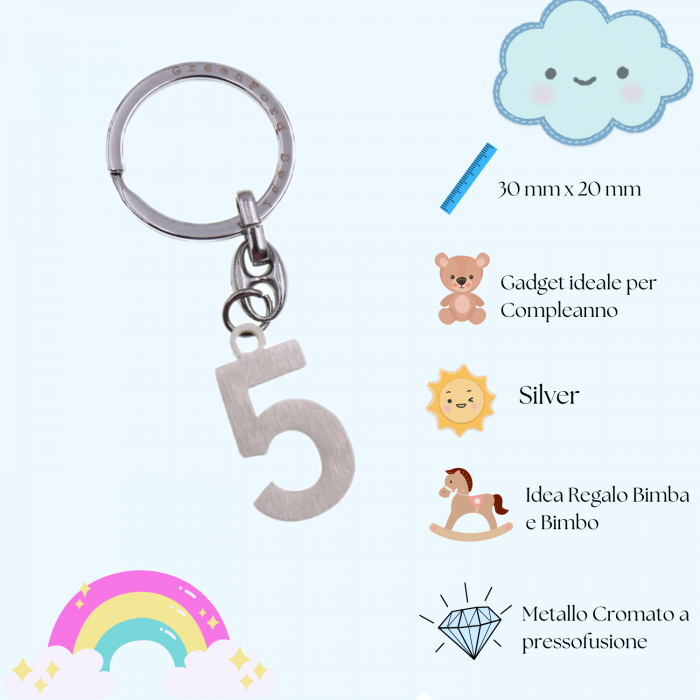 Numero 5 Portachiave Silver Idea Compleanno