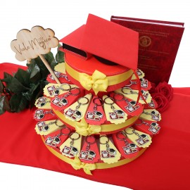 Torta Portafortuna Laurea Portachiave Gufetto Rosso, Tocco e Libri
