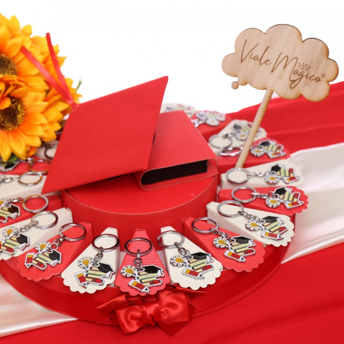 Torta Bomboniera con Portachiavi Idea linea College con Tocco