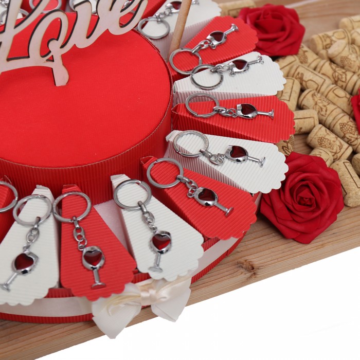 Torta Bomboniera Portachiave Fine Like Wine Vino Rosso con Cuore