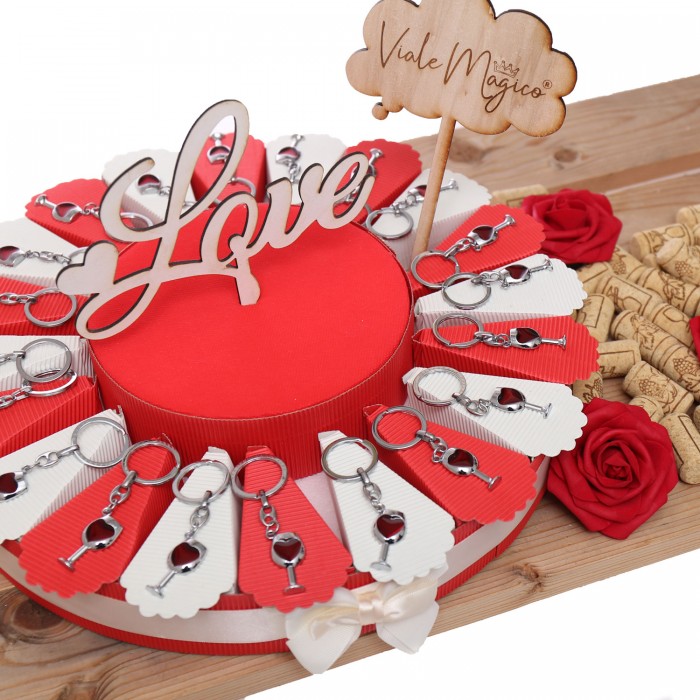 Torta Bomboniera Portachiave Fine Like Wine Vino Rosso con Cuore