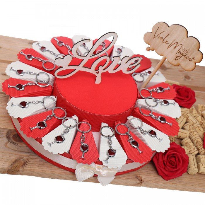 Torta Bomboniera Portachiave Fine Like Wine Vino Rosso con Cuore