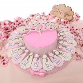 Torta Bomboniera Portachiave Nascita Baby Carillon Rosa Bimba