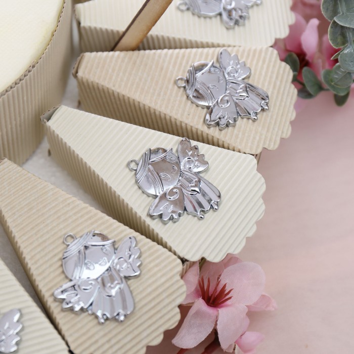 Torta Bomboniera Angioletto Silver Con Cuore in Rilievo