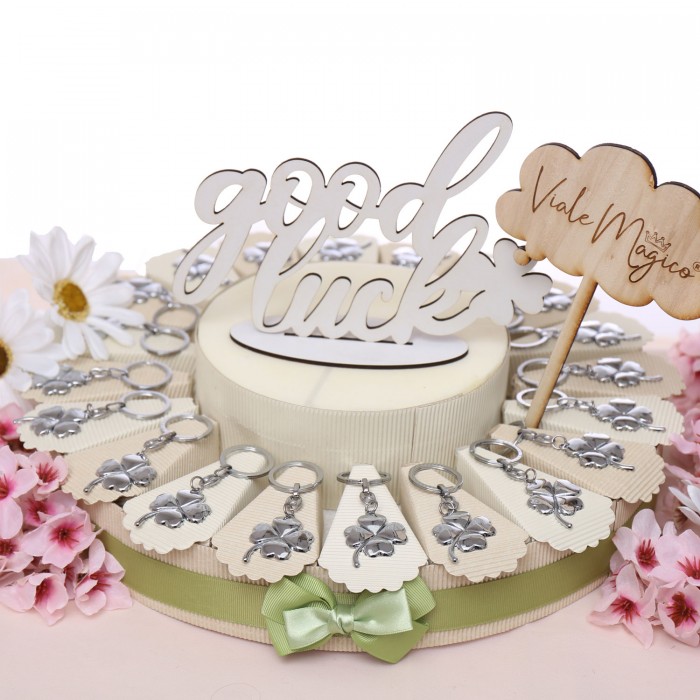 Torta con Portachiave Quadrifoglio Fortunato Bomboniera