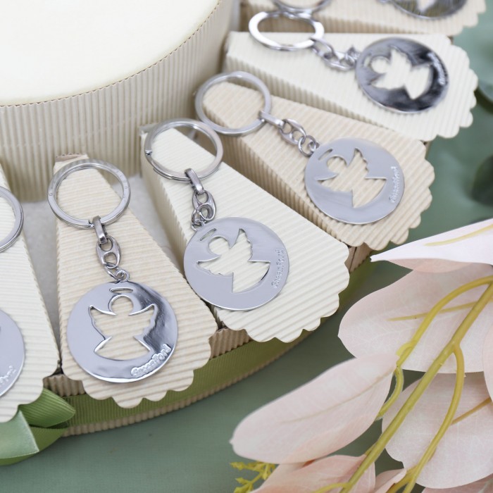 Bomboniere Comunione Battesimo Portachiavi Angelo con Aureola