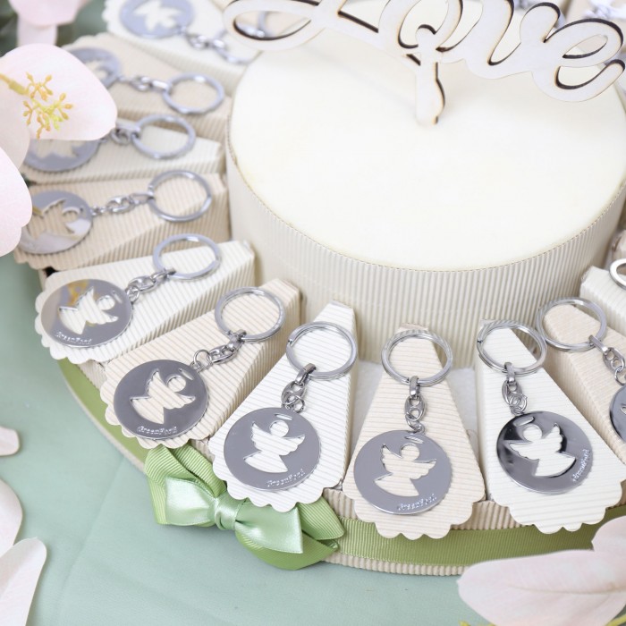 Bomboniere Comunione Battesimo Portachiavi Angelo con Aureola