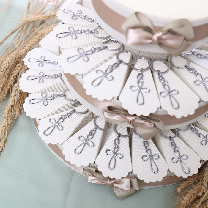 Torta Bomboniera Croce a Fiore Silver Bomboniera Portachiave