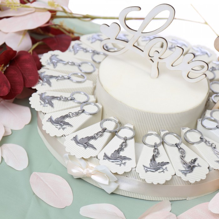 Torta Bomboniera Colomba della Pace con Rametto Bomboniera Portachiave