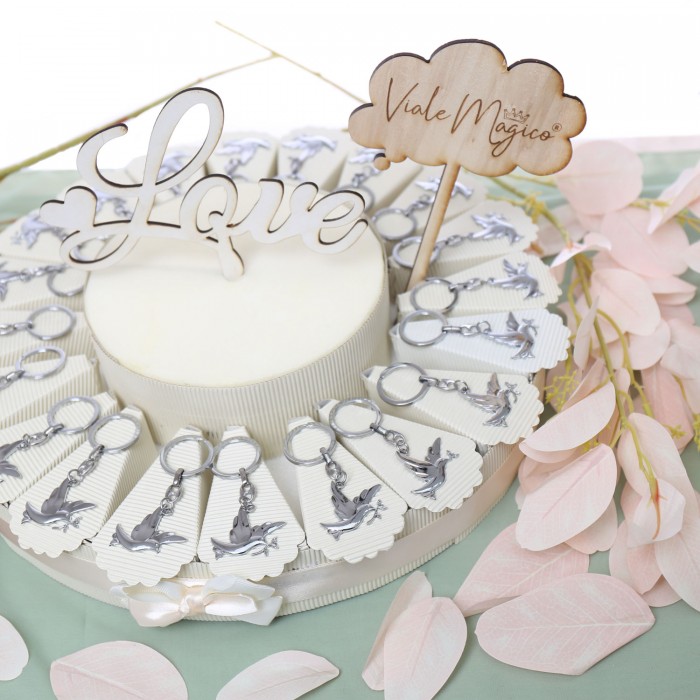 Torta Bomboniera Colomba della Pace con Rametto Bomboniera Portachiave