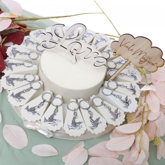 Torta Bomboniera Colomba della Pace con Rametto Bomboniera Portachiave