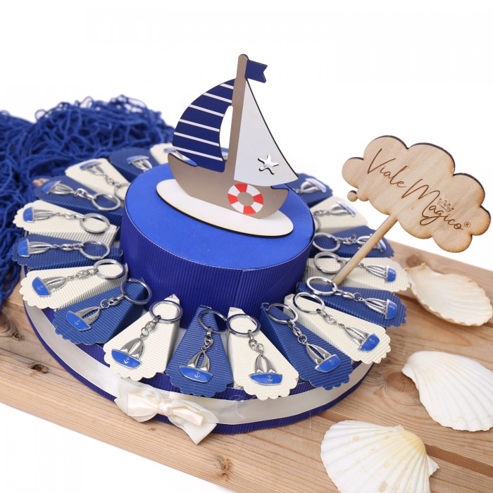 Torta Bomboniera Per Ragazzo Barchetta e Vela Silver e Blu