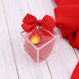Portachiave Ciondolo Fuoco Fiamma Su Scatolina In Plexiglass