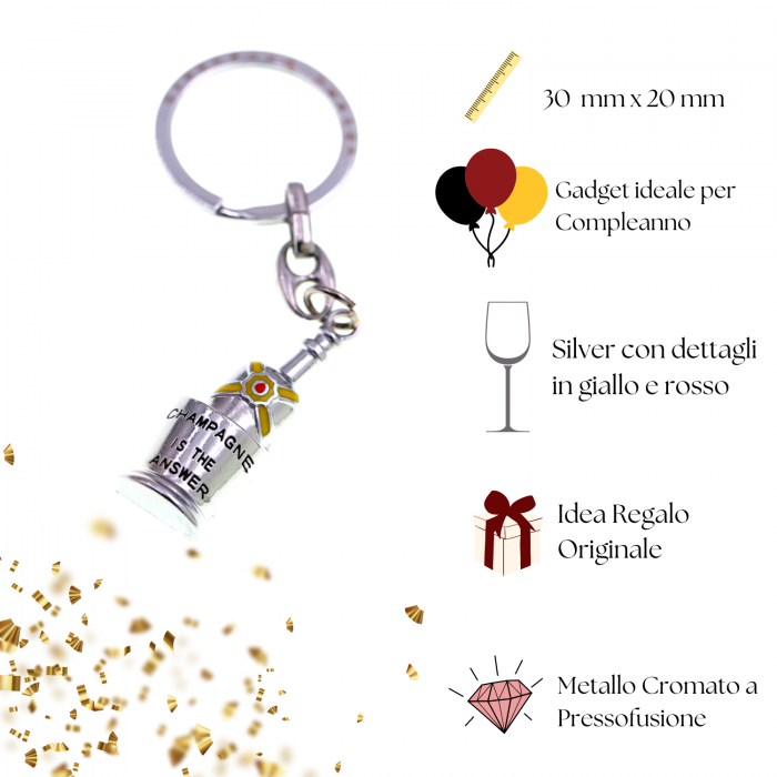 Portachiave In Plexiglass Champagne in secchiello Idea Compleanno