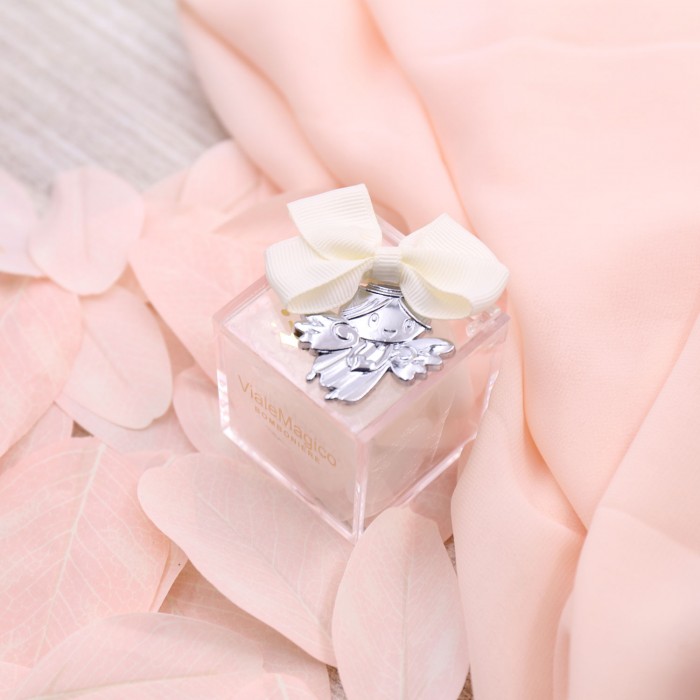 Portachiave Angioletto Silver Con Cuore in Rilievo Su Plexiglass