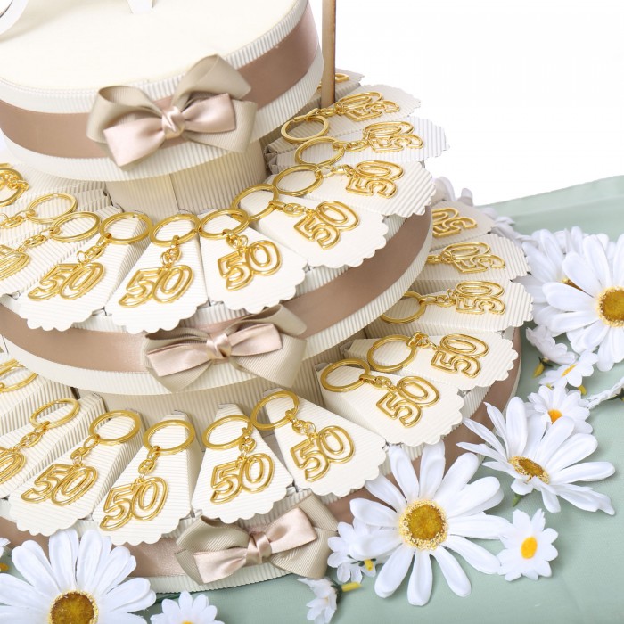 Portachiave Su Torta Bomboniera Numero 50 Gold