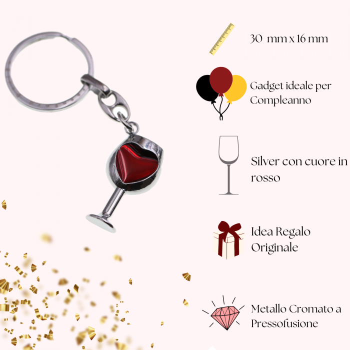 Portachiave Su Sacchetto Fine Like Wine Vino Rosso con Cuore