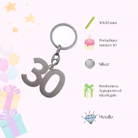 Portachiave numero 30 Silver per Compleanno