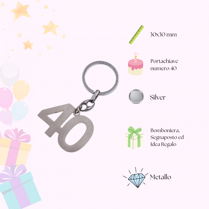 Portachiave Silver con numero 40 per Compleanno