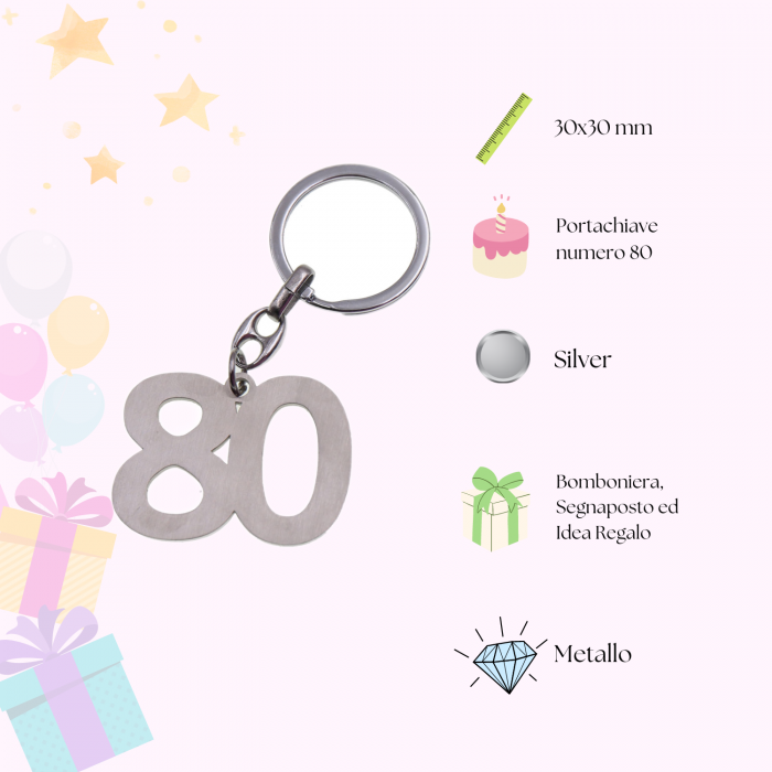 Bomboniera Portachiave Silver con numero 80 per Compleanno