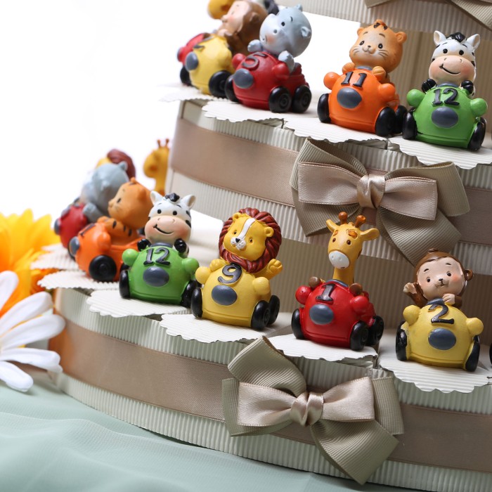 Baby Savana Go Kart Bomboniere Battesimo Torta Animaletti Statuine