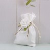 Sacchetto Raso con Rosa Bianca Bomboniera Matrimonio