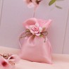 Bomboniera Fiore Rosa Applicazione Su Sacchetto Confezionato