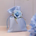 Sacchetto Nascita e Battesimo Bimbo Con Fiore Celeste