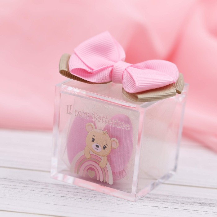 Plexiglass Orsetto Arcobaleno Battesimo Bimba
