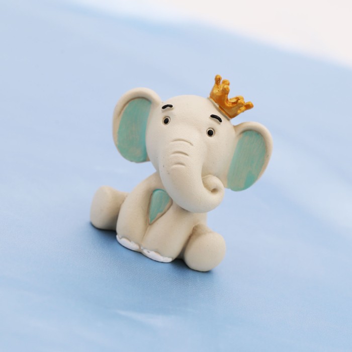 Elefantino Bimbo con dettagli in azzurro e Corona Bomboniera Fai da Te Statuina