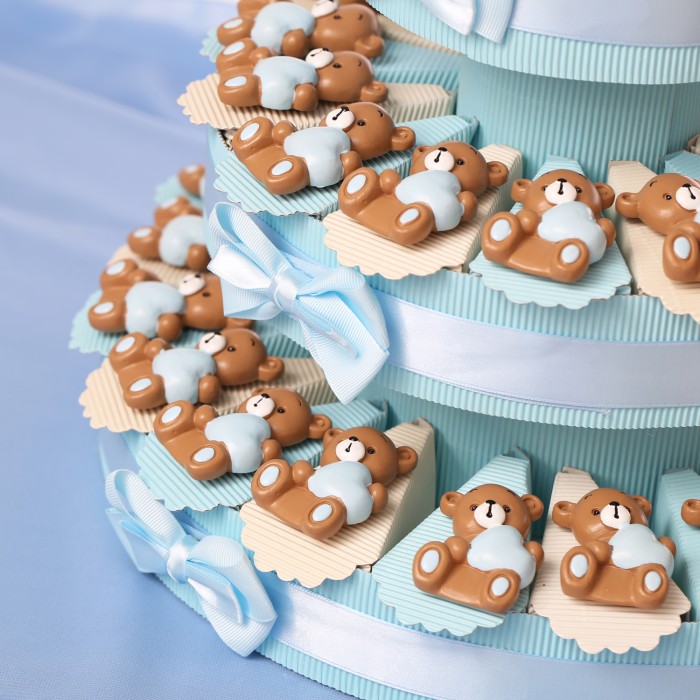 Battesimo Bomboniere Orsetti con Cuore su Torta Nascita Bimbo