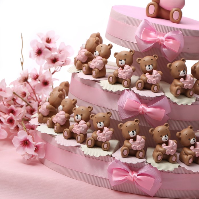 Torta bomboniere battesimo bimba orsetto con passeggino rosa