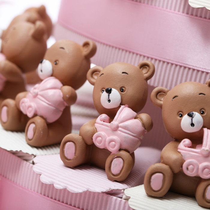 Torta bomboniere battesimo bimba orsetto con passeggino rosa