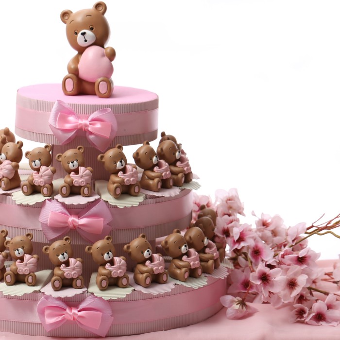 Torta bomboniere battesimo bimba orsetto con passeggino rosa
