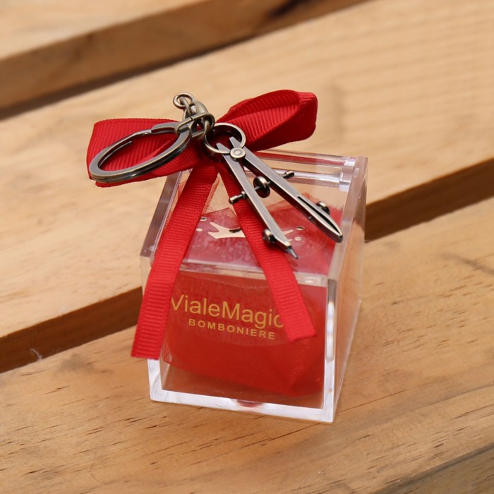 Bomboniere Laurea Confezionate Gadget Laurea Architetto Compasso Retro Bronze Portachiave su Plexiglass