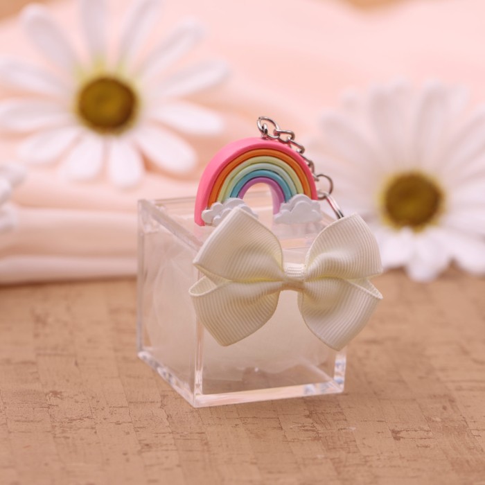 Portachiavi Arcobaleno su scatolina portaconfetti in plexiglass dettaglio