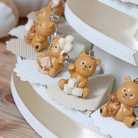 Bomboniere Battesimo portachiavi su torta portaconfetti orsetto Teddy viale magico