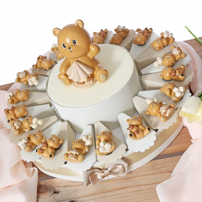 Torta Bomboniere Nascita con calamita orsetto Teddy portaconfetti con centrale incluso