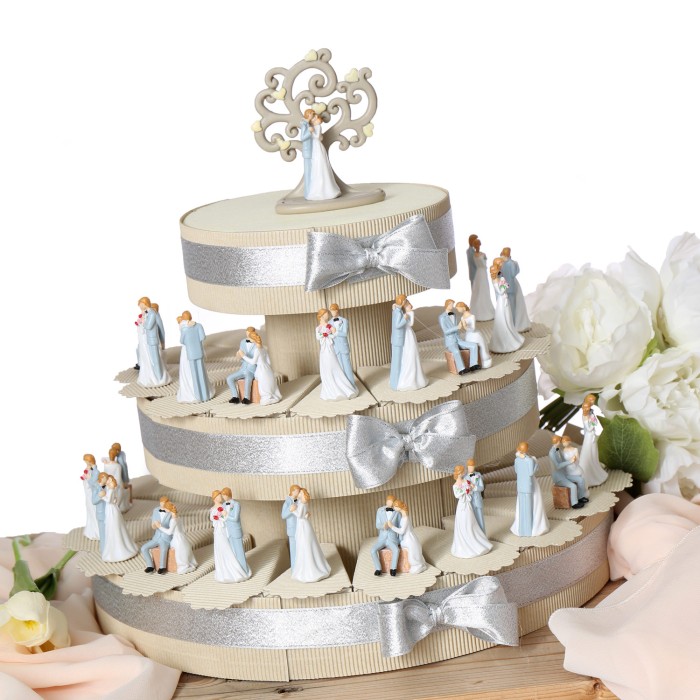 Torta Bomboniere Matrimonio sposini stilizzati su torta portaconfetti con fettine