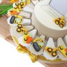 Bomboniere battesimo e comunione calamite su torta portaconfetti mezzi di costruzione gru escavatore
