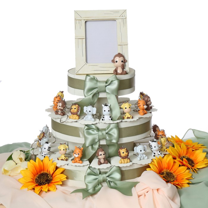 Torta viale magico Bomboniere Battesimo su Torta portaconfetti baby Safari portachiavi