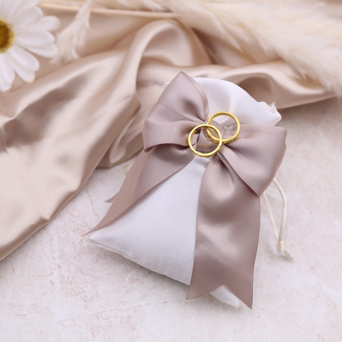 Fedi Nunziali bomboniere matrimonio sacchetti confezionati AVORIO E TORTORA